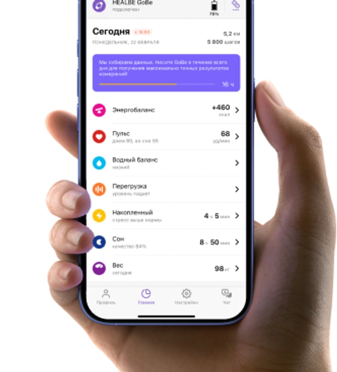 Приложение HEALBE на смартфоне